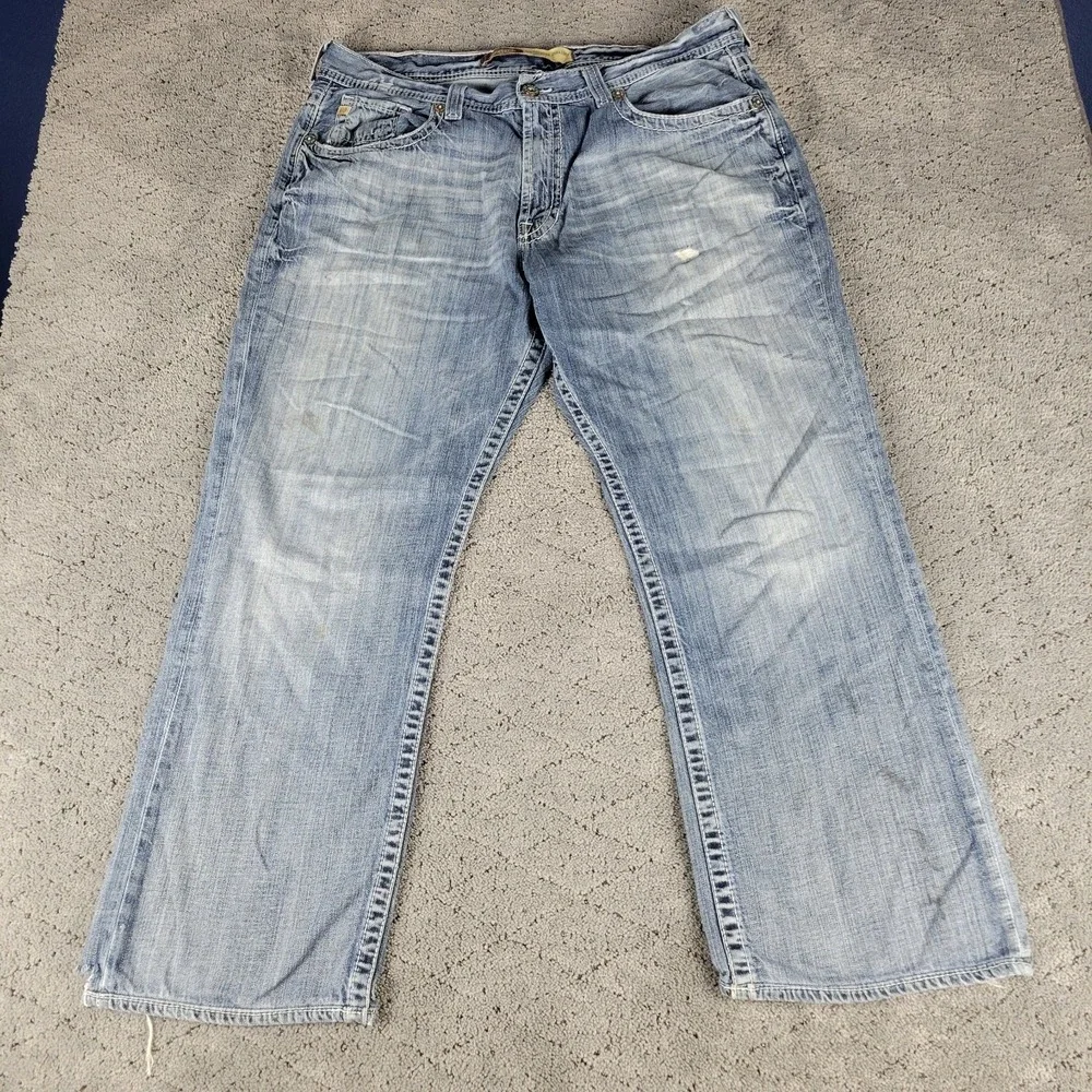 Big Star Jeans Mens 38L Long Blue Voyager Straight Relaxed Loose Faded Whisker